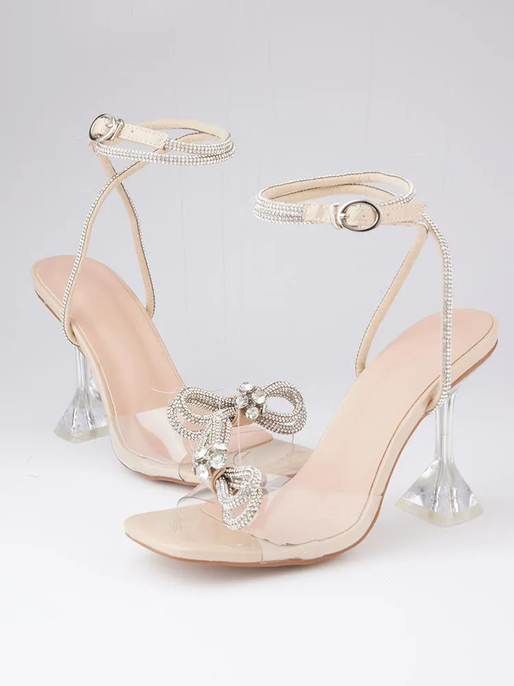 Toleet Sparkling Bow Square Toe High Heels