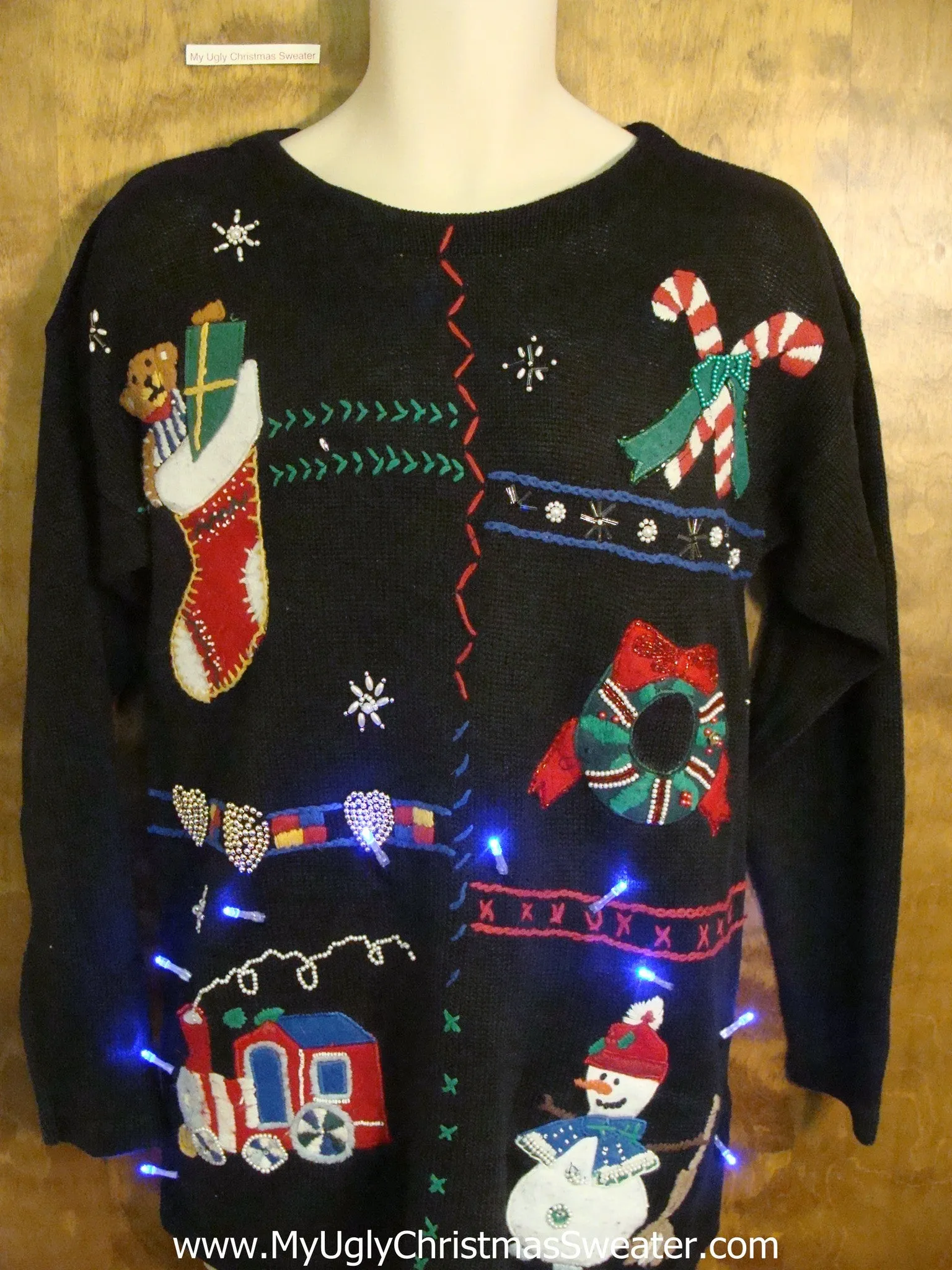 Toy Train and Candycanes Christmas Sweater with Lights