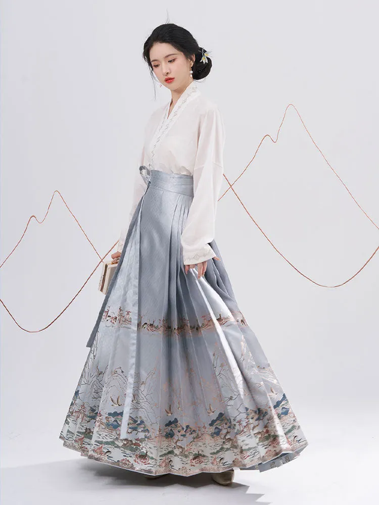 Traditional Chinese Auspicious Patterns - Deer and Kunlun Wonderland Hanfu Mamianqun Skirt