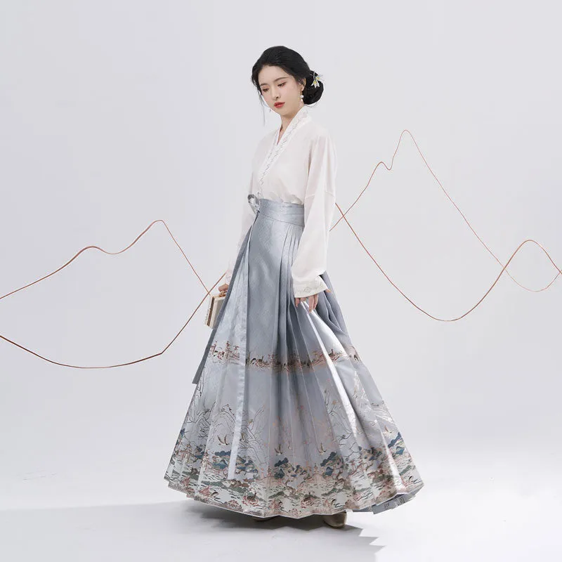 Traditional Chinese Auspicious Patterns - Deer and Kunlun Wonderland Hanfu Mamianqun Skirt