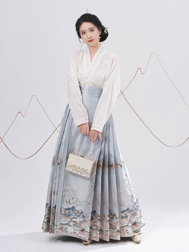 Traditional Chinese Auspicious Patterns - Deer and Kunlun Wonderland Hanfu Mamianqun Skirt