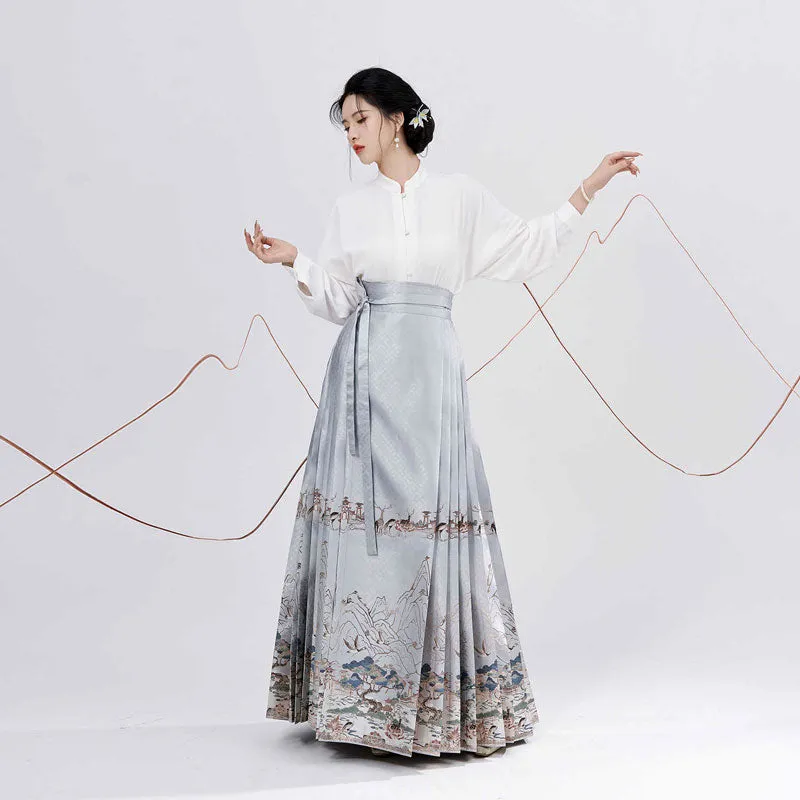 Traditional Chinese Auspicious Patterns - Deer and Kunlun Wonderland Hanfu Mamianqun Skirt