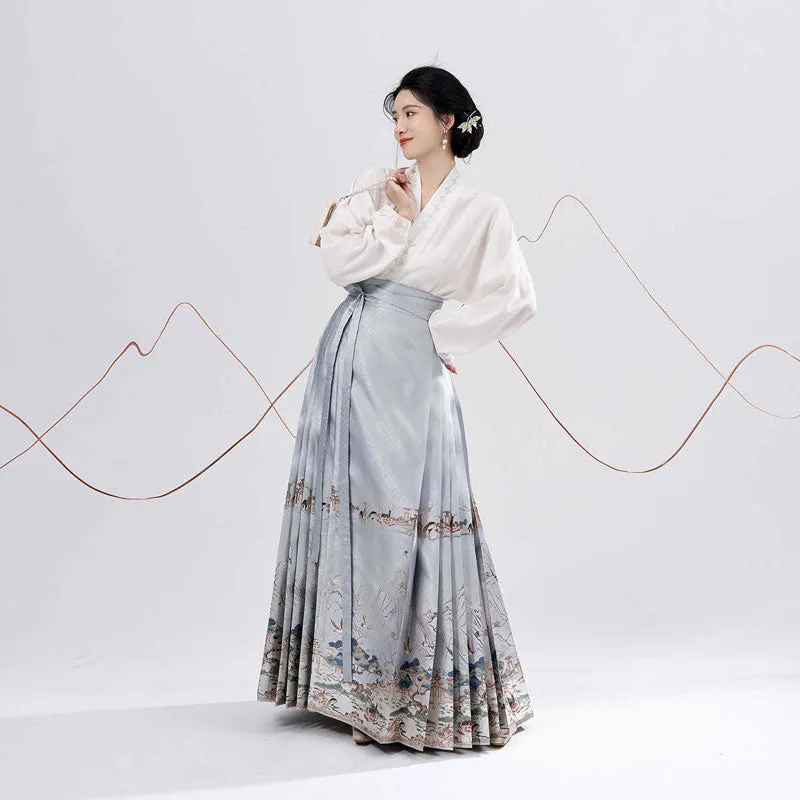 Traditional Chinese Auspicious Patterns - Deer and Kunlun Wonderland Hanfu Mamianqun Skirt