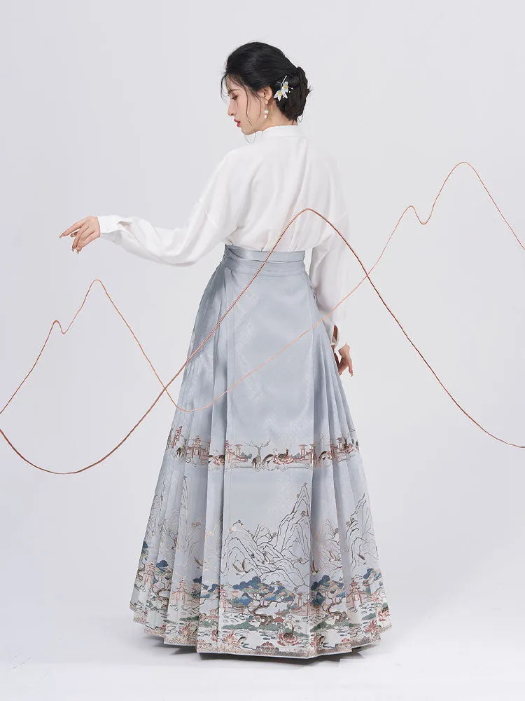 Traditional Chinese Auspicious Patterns - Deer and Kunlun Wonderland Hanfu Mamianqun Skirt