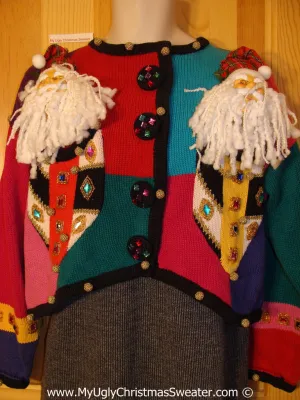 Ugly Christmas Sweater Party 80s Holy Grail of Ugly Sweater with 3D Santas and Bling Gem Accents (x9)