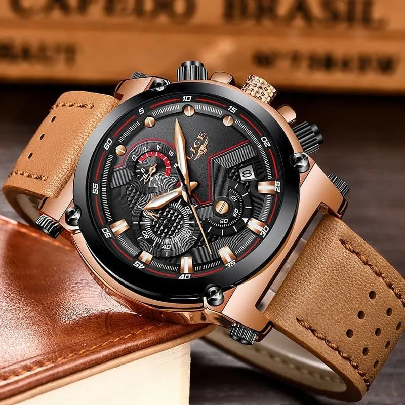 Waterproof Quartz Wristwatches for Men with Leather Strap