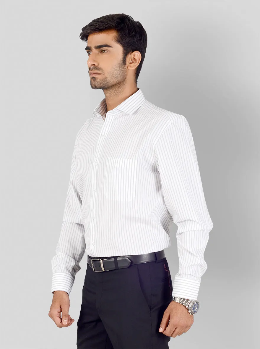 White & Grey Striped Regular Fit Formal Shirt | JadeBlue