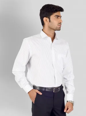 White & Grey Striped Regular Fit Formal Shirt | JadeBlue