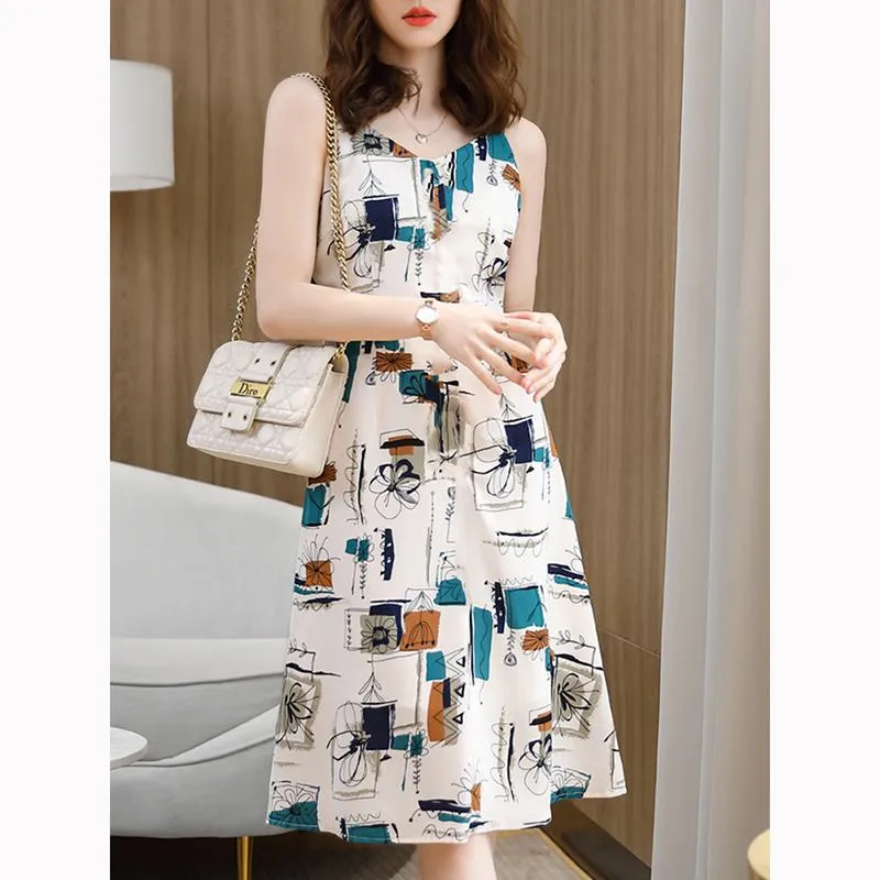 White Goose Down Zipper Chic Versatile Print Dress