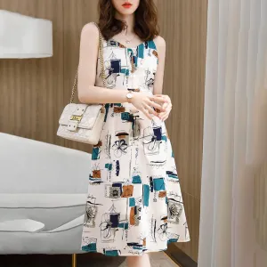 White Goose Down Zipper Chic Versatile Print Dress