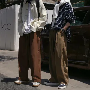 Wiaofellas 3 Color Casual Pants Men Fashion Retro Oversized Wide Leg Pants Men Japanese Streetwear Loose Straight Cargo Pants Mens Trousers