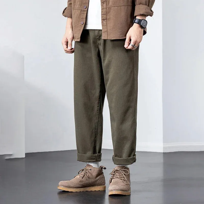 Wiaofellas  -  Autumn New Khaki Cargo Pants Men Casual Straight Leg Mid Rise Baggy Cotton Men Pants Japan Style Streetwear