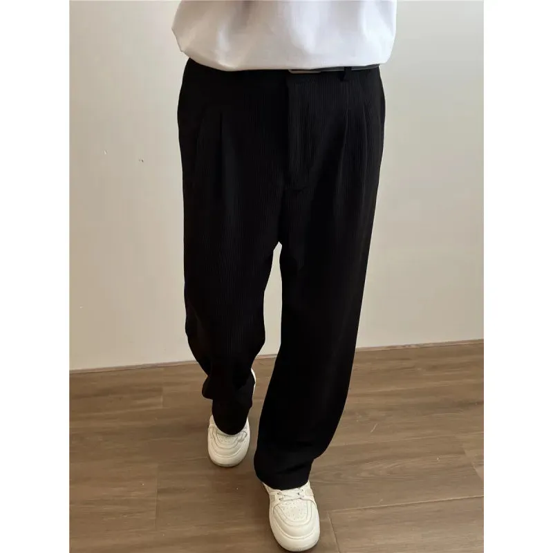 Wiaofellas  -  Black Beige Casual Pants Men Fashion Knitted Pants Men Streetwear Korean Loose Wide Leg Pants Mens Knitting Trousers M-2XL