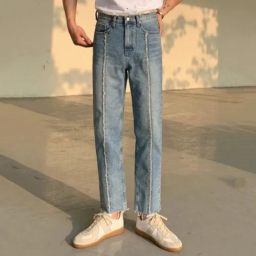 Wiaofellas  -  Spring Autumn Men Fashion Full Length Blue Pants Jeans Male Casual Straight Loose Pants Men New Denim Pants Clothes C38